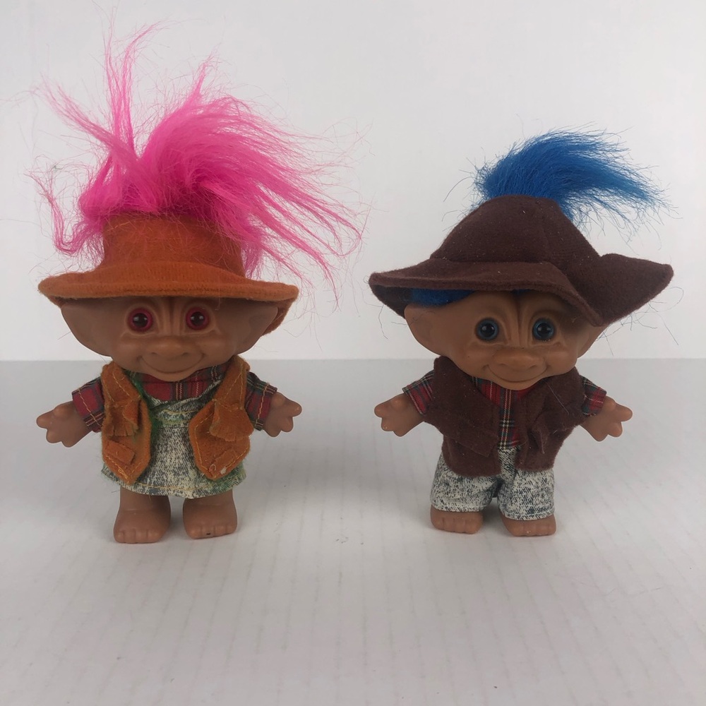 Vintage 1990’s Troll Dolls Set - Retros with Pink and Blue Hair
